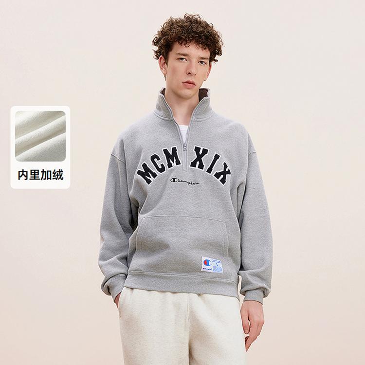 CHAMPION Champion 【品牌直营】秋冬男士刺绣logo套头卫衣立领休闲加绒保暖