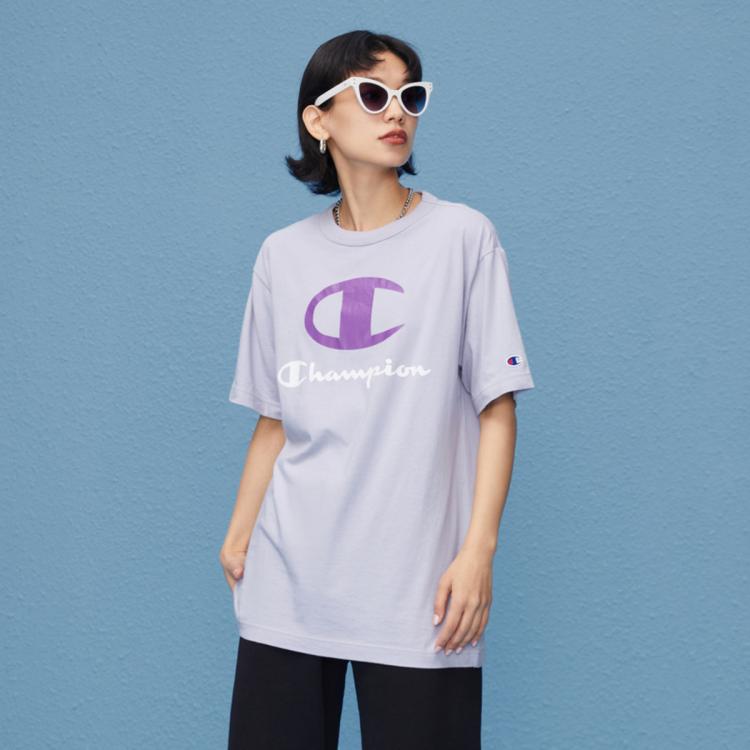 Champion 【品牌直营】胶印 组合 Logo 圆领t恤 In Purple
