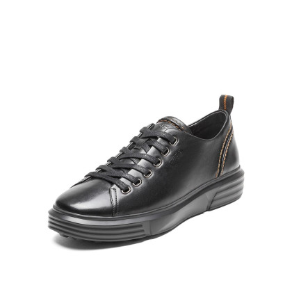 skap/圣伽步牛皮男款厚底男板鞋百搭系带男士休闲皮鞋男鞋