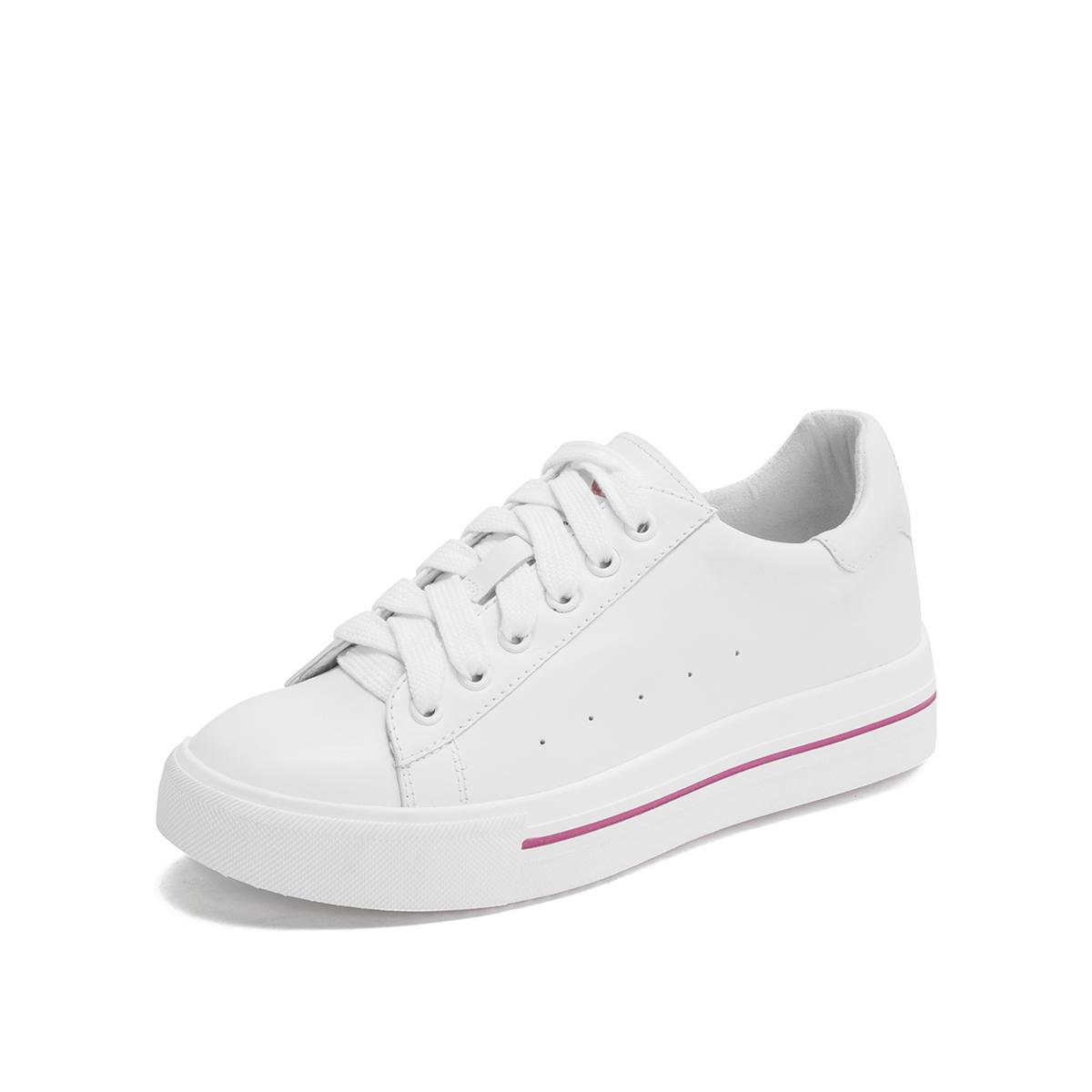 【唯品会】 百丽百丽2018秋新款牛皮革小白鞋女休闲鞋白色bblbur24d