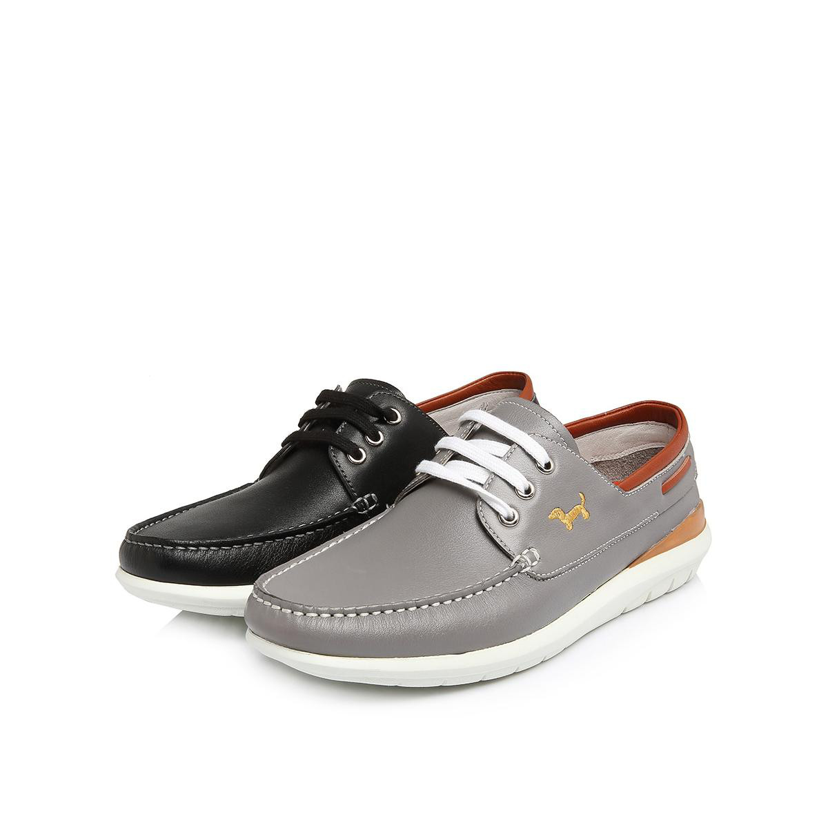 百丽2018夏专柜同款牛皮男平跟系带舒适休闲鞋黑色