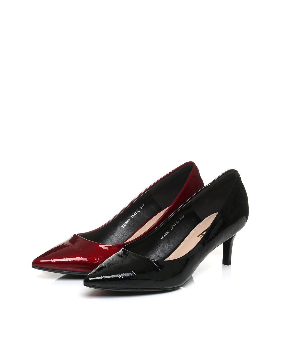 百丽belle女鞋专场 百丽2017秋季新品细高跟压花漆皮牛皮浅口女单鞋