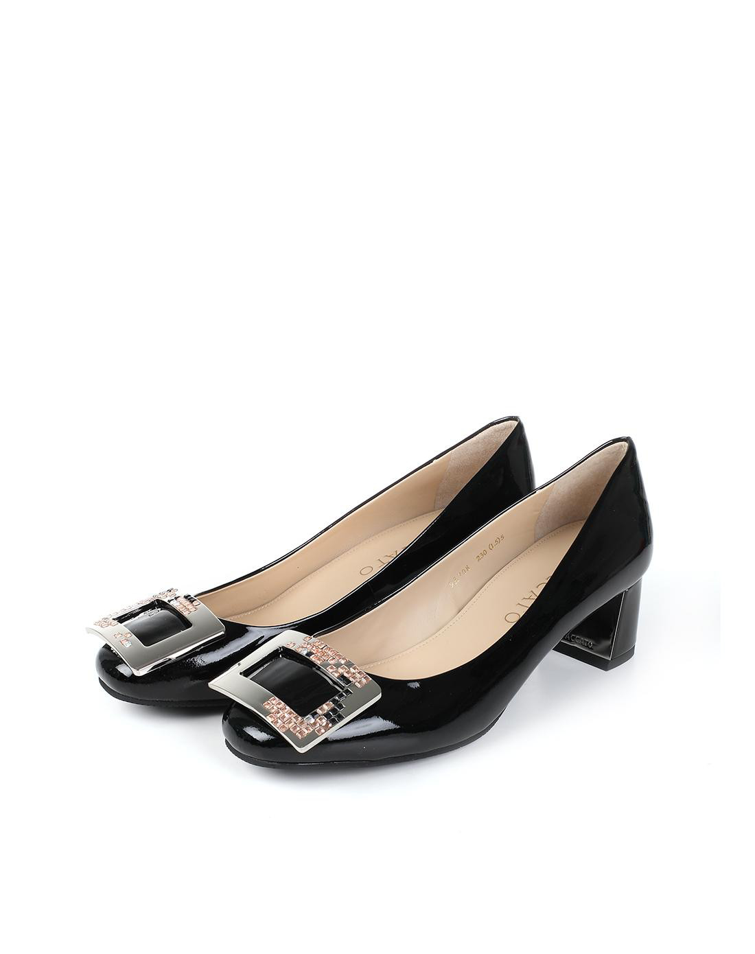 周年庆典-思加图staccato女鞋专场 思加图 秋季牛皮漆皮水钻饰扣粗跟