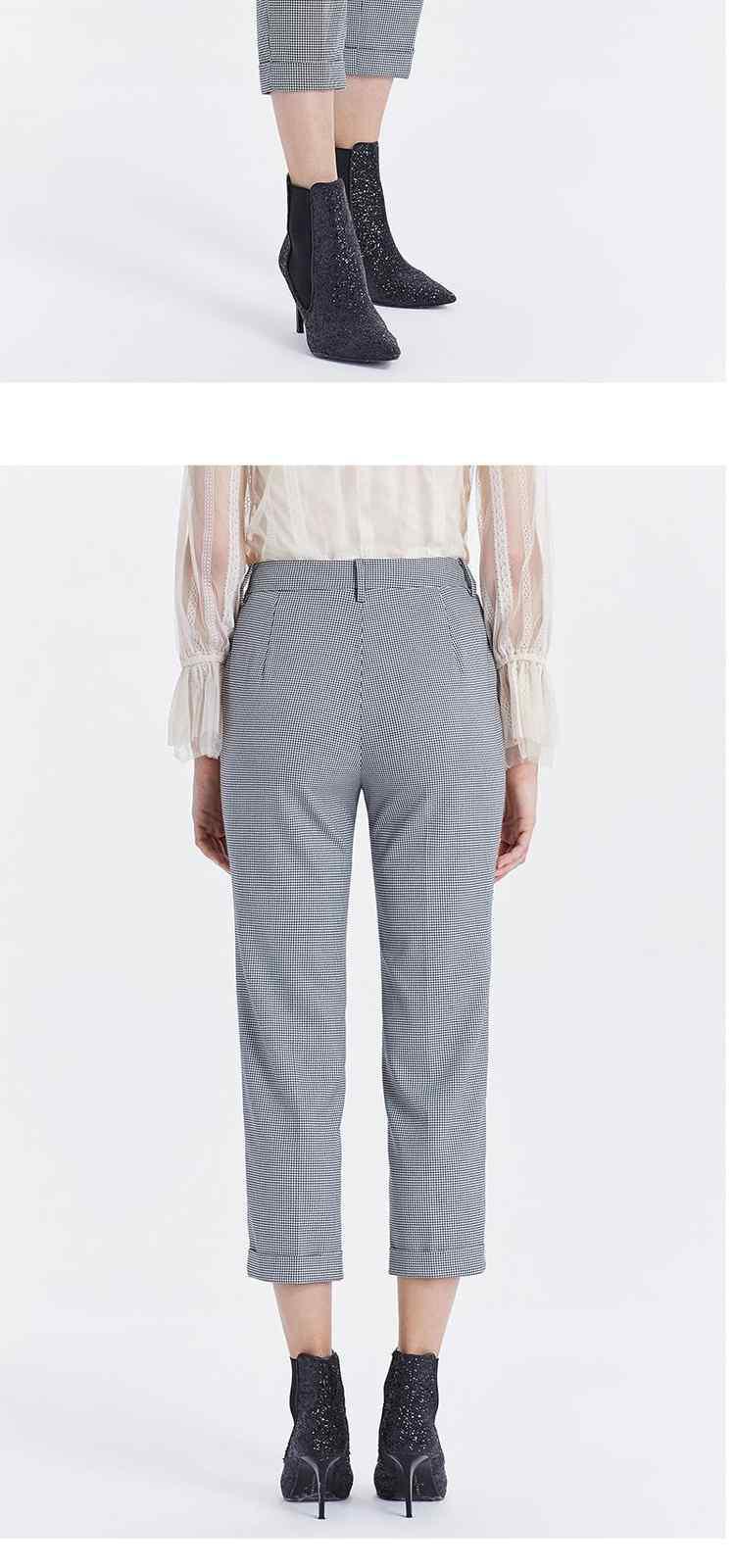 女冬装千鸟格纹小脚裤女锥形裤潮休闲裤子复古