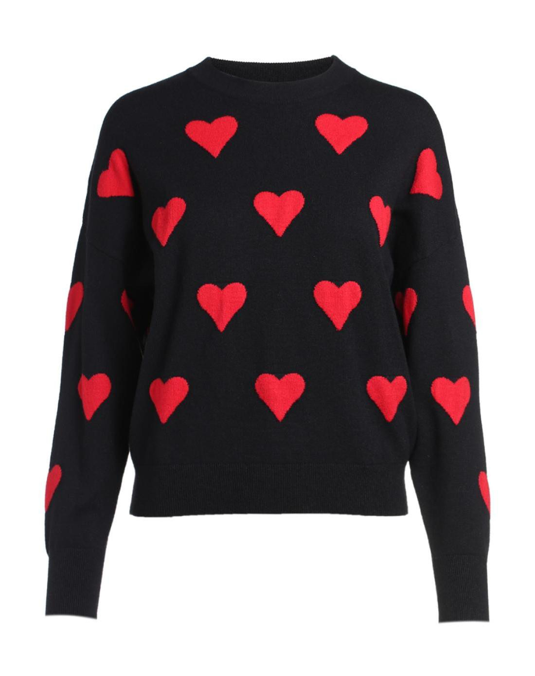 心形图案宽松长袖毛衣