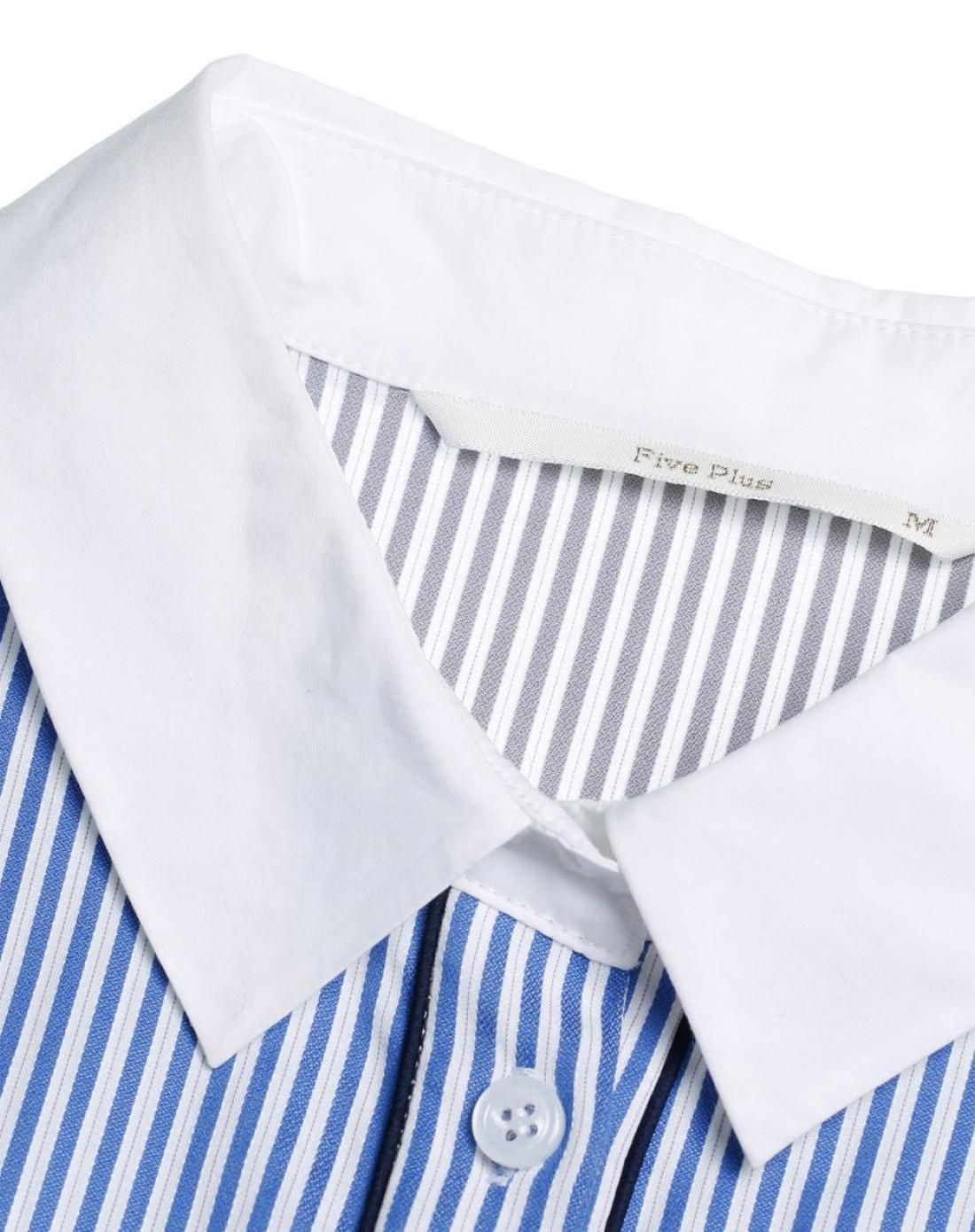 纯棉条纹荷叶边衬衫蓝白条