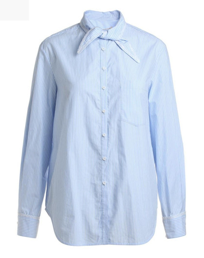 刺绣绑带领棉衬衫