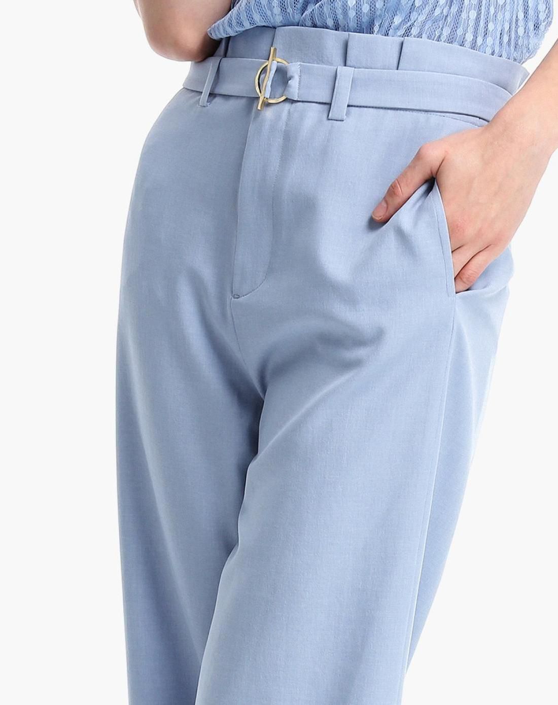 荷叶褶腰带阔腿裤