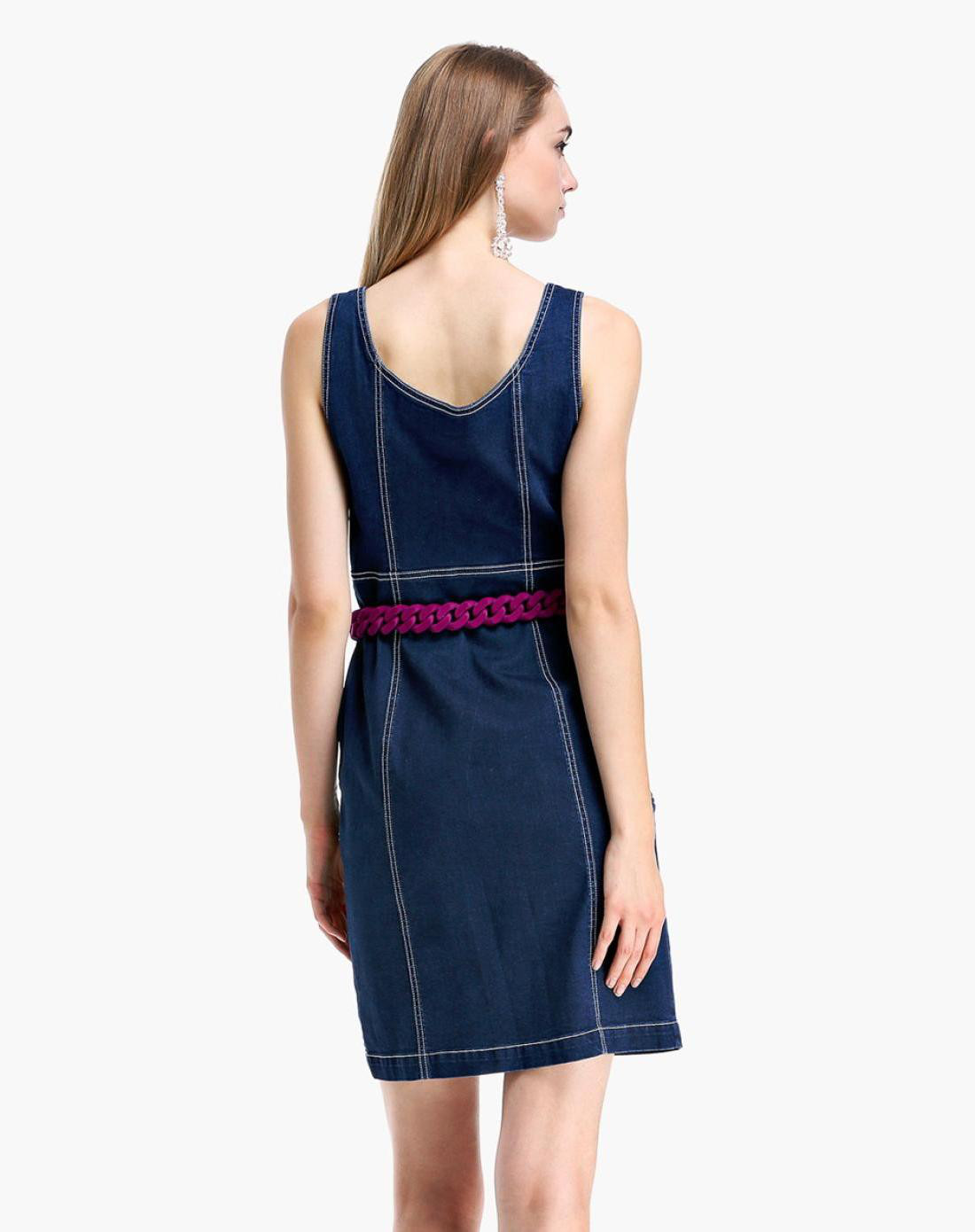 ochirly欧时力2018新女夏装短款修身牛仔裙无袖连衣裙1gy2086980