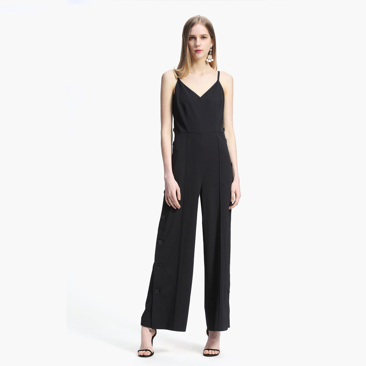 ochirly欧时力秋装双排扣开叉吊带阔腿裤连体裤女1gz2069940