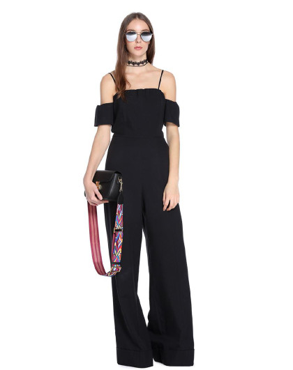 ochirly欧时力新女装纯色吊带露肩收腰阔腿长裤连体裤1jy2061640