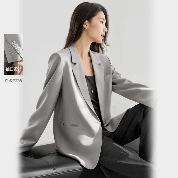 IHIMI海谧 【中古亮丝显瘦西装外套】2026夏秋通勤一粒扣西装外套