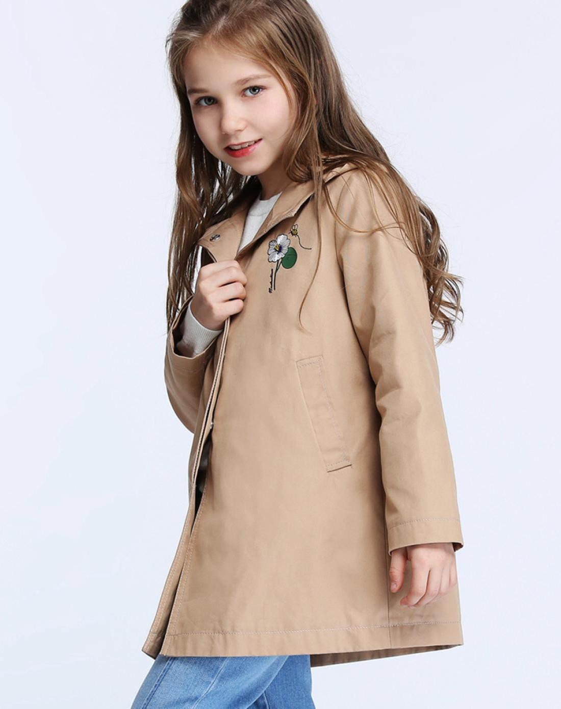 ochirly kids欧时力童装女童印花刺绣长袖连帽外套2018新款印花刺绣连