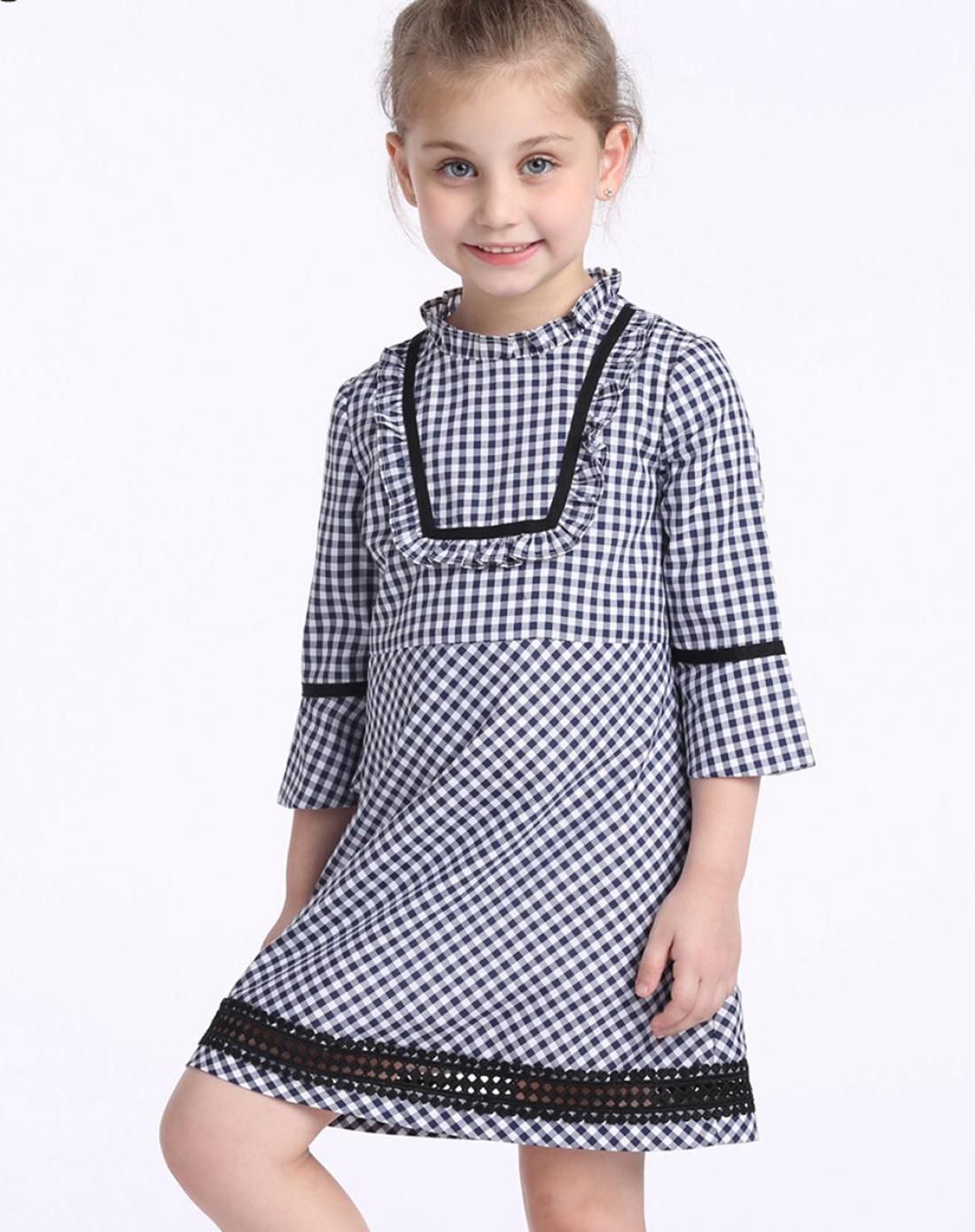 ochirly kids欧时力童装女童拼荷叶边喇叭袖连衣裙2017新款荷叶喇叭袖