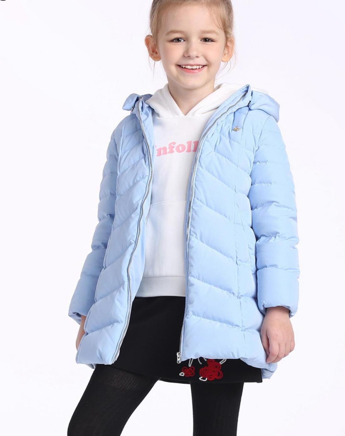 ochirly kids欧时力童装女童立领连帽长袖羽绒外套2017新款立领连帽