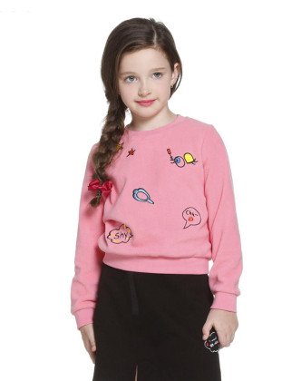 ochirlykids欧时力童装女童刺绣摇粒绒长袖t恤2016新款卡通刺绣卫衣
