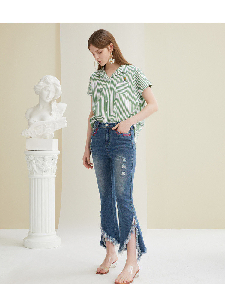 菀草壹2020夏装新款宽松休闲小清新复古条纹无袖女士短款衬衫