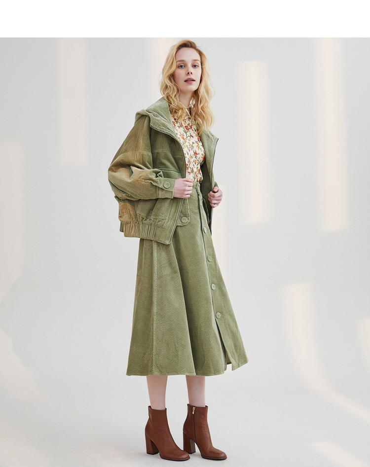 菀草壹wcy2020春装新款灯芯绒休闲宽松上衣复古百搭连帽短外套女