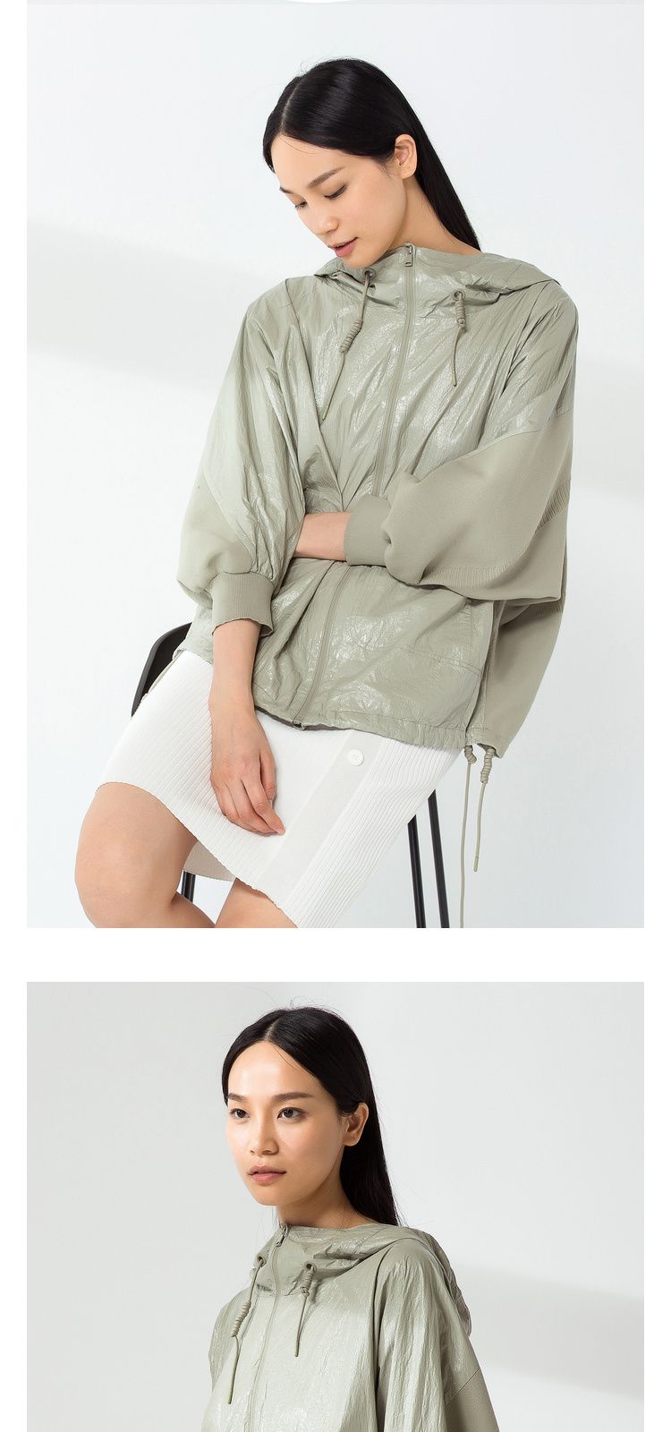 播 休闲运动箱型连帽杜邦纸小外套女