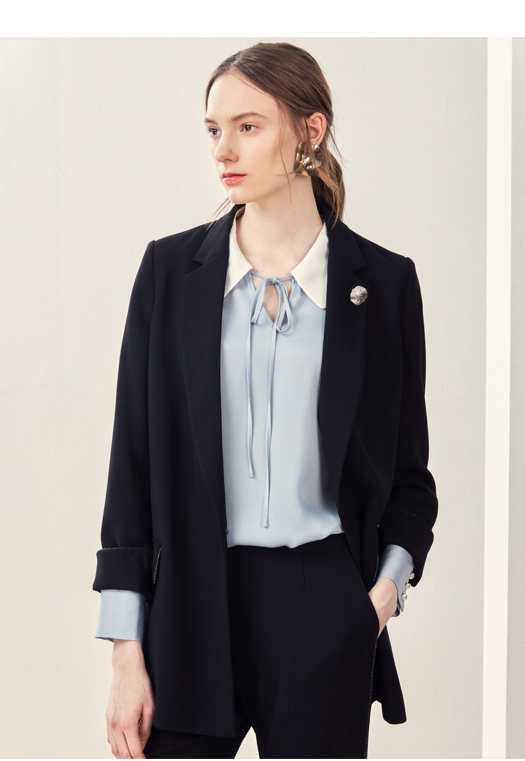 恩裳直筒宽松休闲气质中长款黑色西装外套女2019春季新款