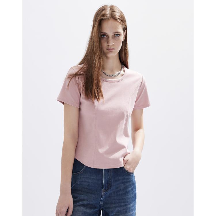 Dkny 【解构设计】方领修身显廋短款短袖女式t恤2024春夏 In Pink