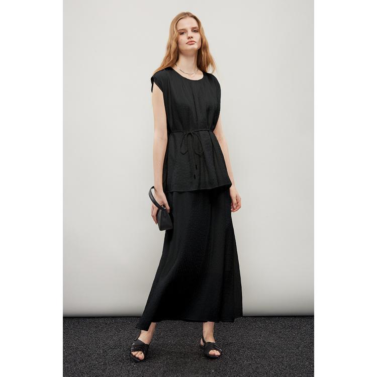 Dkny 【春日通勤】肌理感系带系腰显瘦圆领无袖女士上衣2025夏季