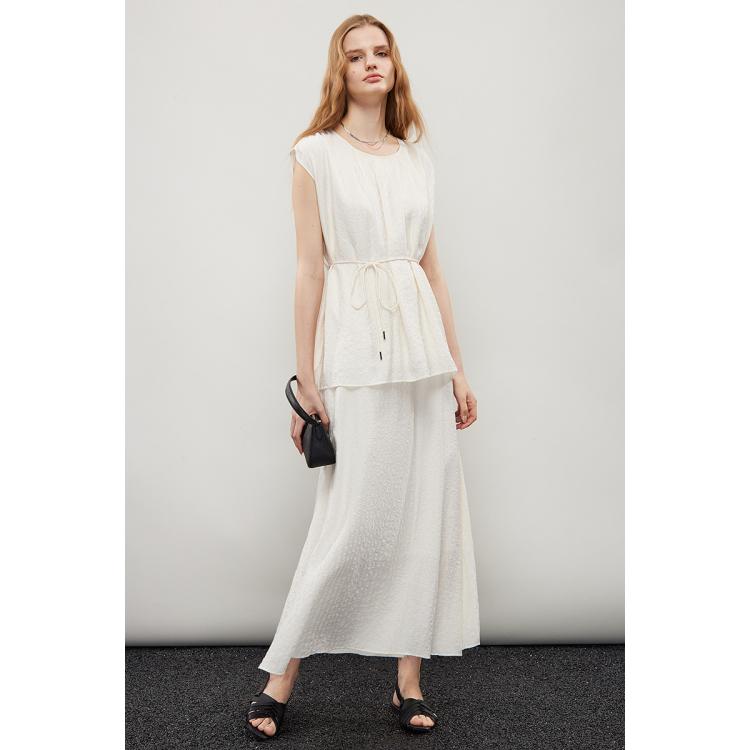 Dkny 【春日通勤】肌理感系带系腰显瘦圆领无袖女士上衣2025夏季