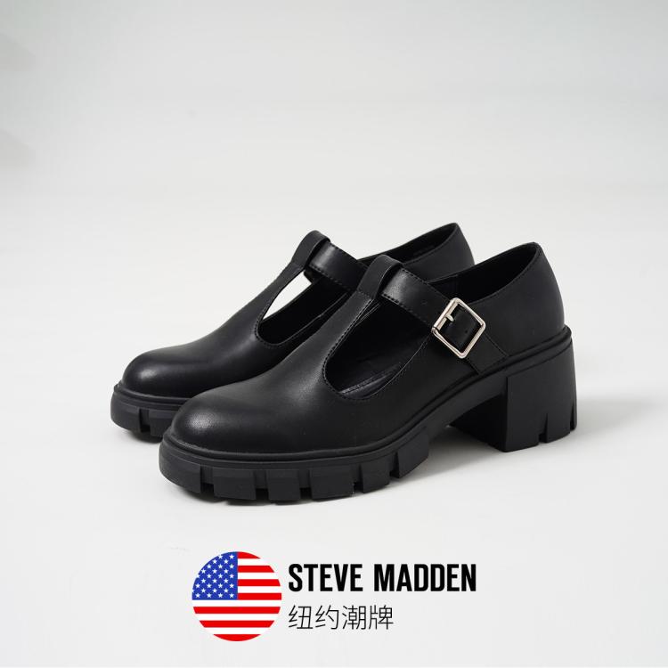Steve Madden 思美登锯齿厚底粗跟时尚舒适玛丽珍单鞋女鞋 Hoboken In Black