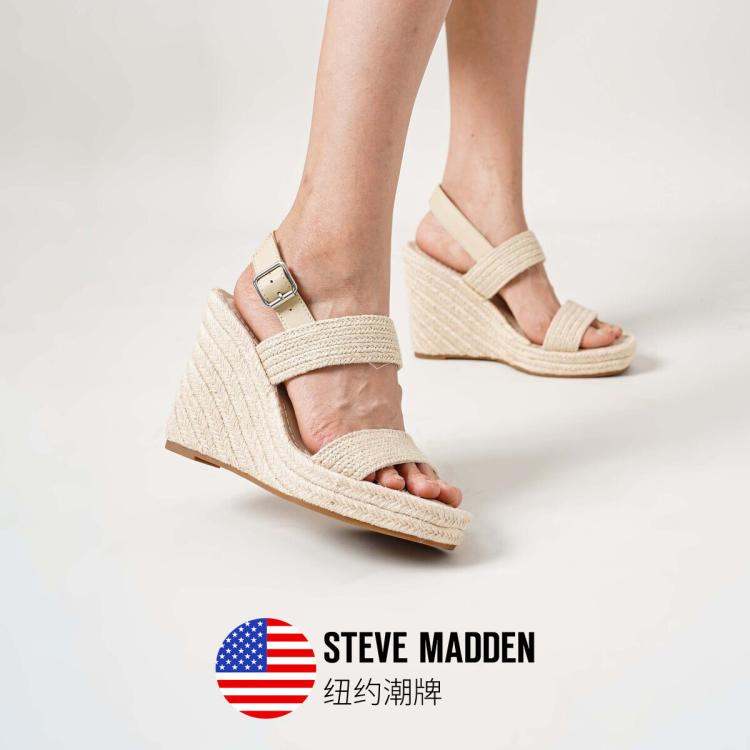 Steve Madden 思美登2024新款时尚高跟编织一字带厚底坡凉鞋devotee In Multi