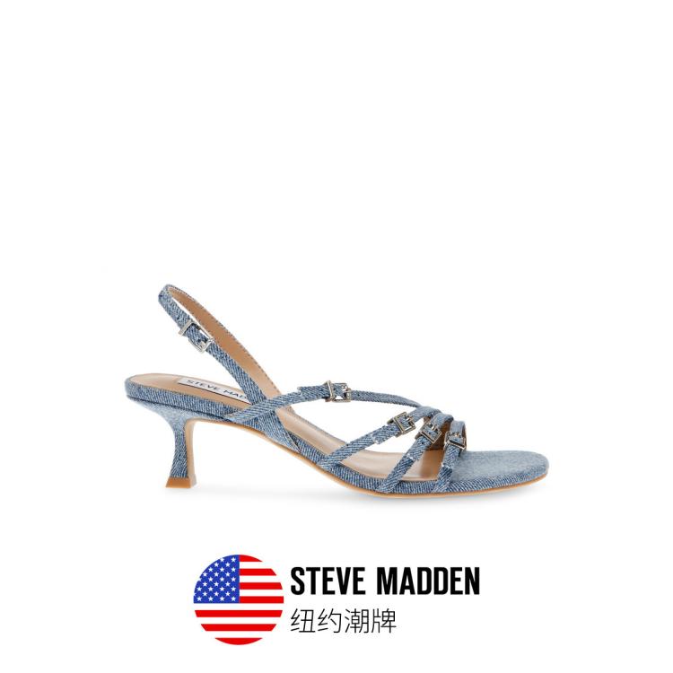 Steve Madden 思美登2024款女鞋夏季扣带甜辣一字带凉罗马凉鞋  Lian In Blue