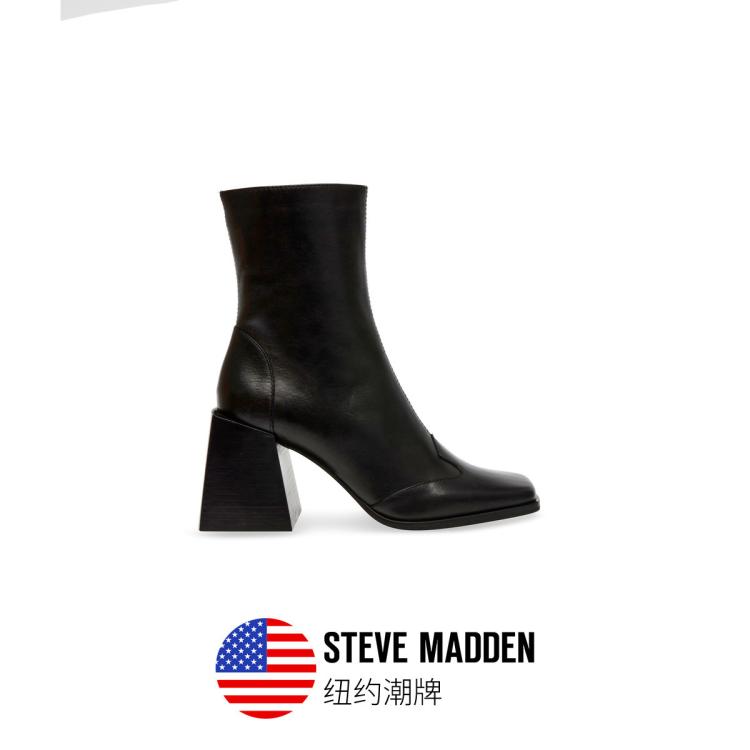 Steve Madden 思美登冬季新款靴子女方头百搭简约复古时装短靴duchess In Black