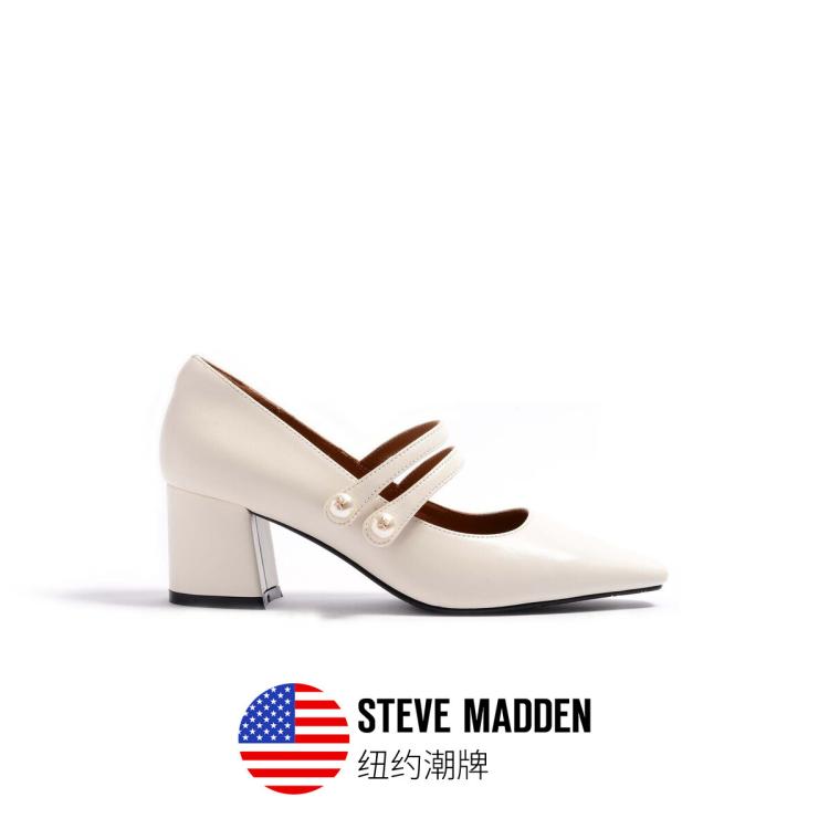 Steve Madden 思美登女鞋粗跟高跟复古质感玛丽珍鞋方头单鞋女 Haery In Gold