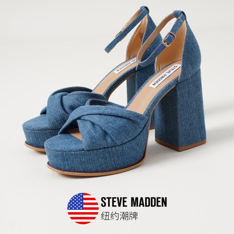 Steve Madden 思美登2024款女鞋夏季牛仔鱼嘴高跟凉鞋 Solve In Blue