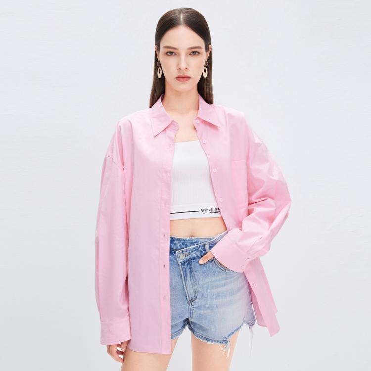 Miss Sixty 2023夏季新款女士polo领纯棉长袖衬衫 In Pink