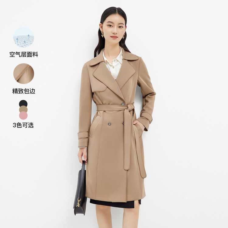 珂莱蒂尔 【配饰仅拍摄】双排扣时尚洋气防风风衣休闲外套女