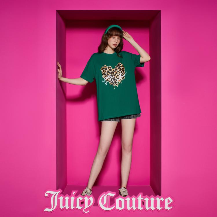 Juicy Couture 橘滋【】豹纹爱心logo印绣女式t恤 In Green