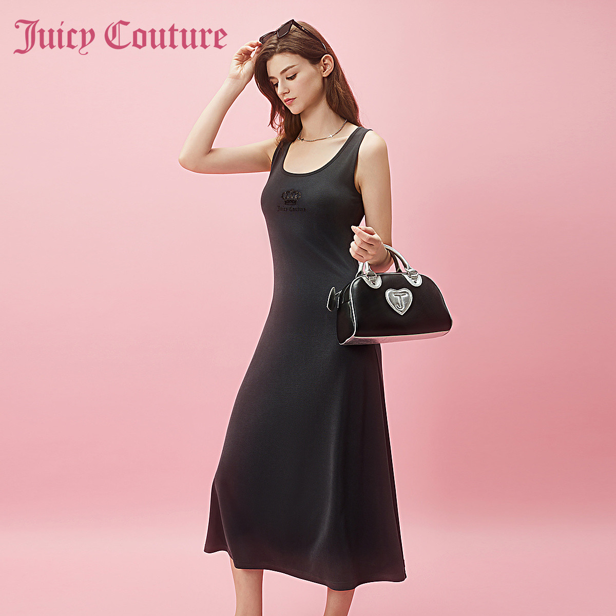 Juicy Couture 橘滋 浮生梦影Logo立体印花修身背心连衣裙