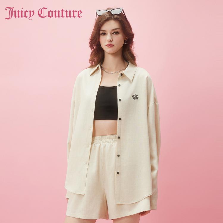 Juicy Couture 橘滋【2024春夏】醇香麦茶撞色logo扣皇冠刺绣女式衬衫 In Neutral