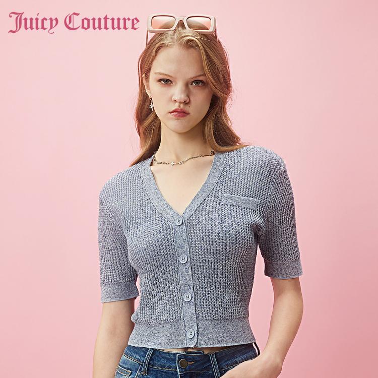 Juicy Couture 橘滋【2024夏】披星戴月logo纽扣肌理感女式针织衫 In Gray