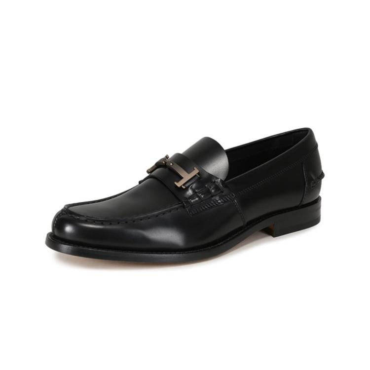 Tod's 男士皮革双t扣乐福鞋休闲皮鞋单鞋便鞋 In Black