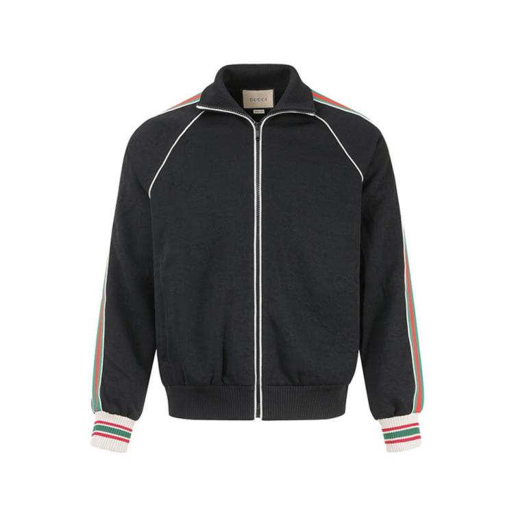Gucci Web-stripe Gg-jacquard Zipped Jersey Track Jacket In Black