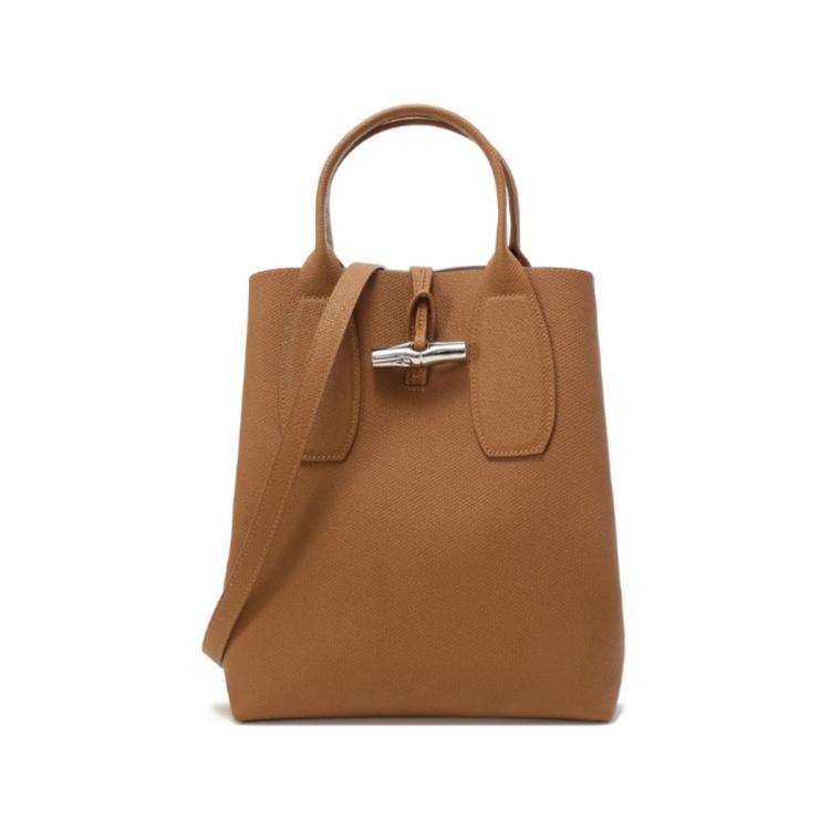 Longchamp 女士roseau竹节包比格包大容量托特包购物袋手提单肩斜挎包 In Brown