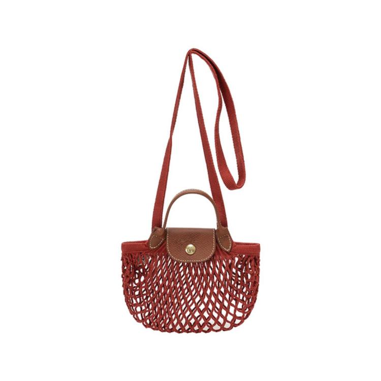 Longchamp 女士迷你渔网包编织包手提单肩斜挎包购物网袋10139 Hvh In Red