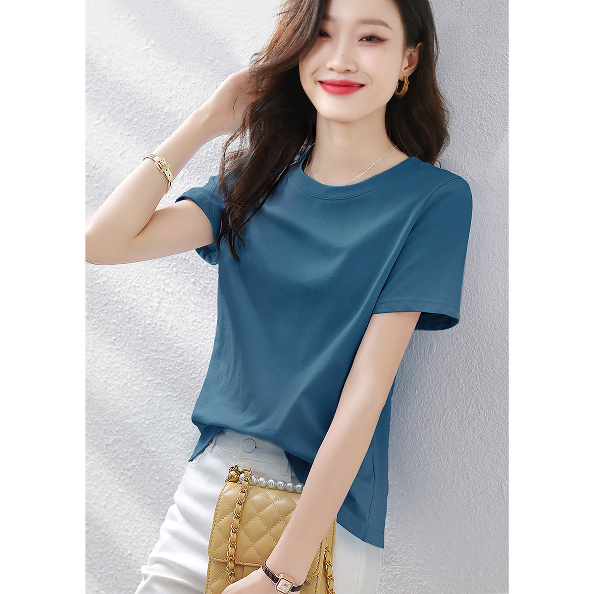 夏季韩版基础百搭简约休闲气质显瘦纯色短袖T恤女式