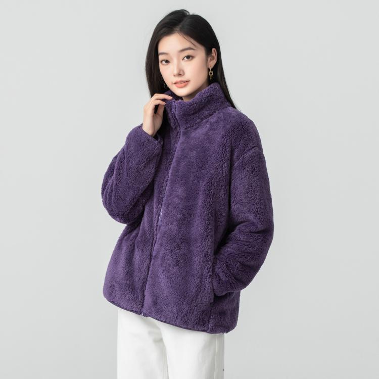 雪中飞 女式多色立领摇粒绒外套短款微弹简约保暖高品质上衣女蓬松厚实