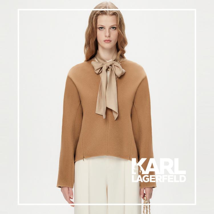 Karl Lagerfeld 【老佛爷】极简手工双面尼v领外套 In Brown