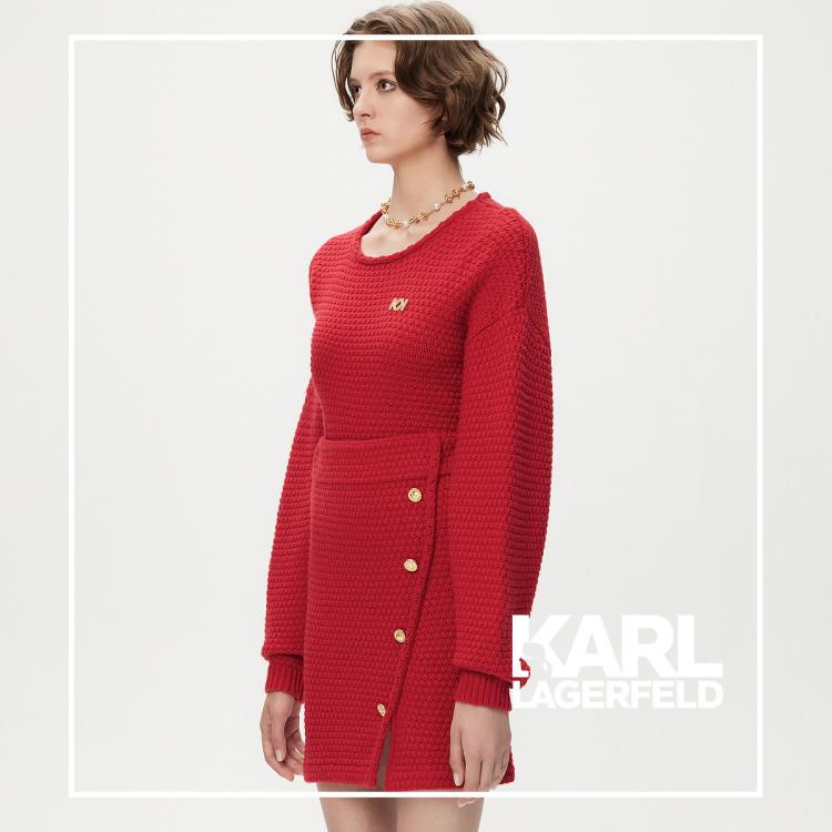 Karl Lagerfeld 【老佛爷新品首发】羊毛混纺立体菠萝结构毛织半裙2023秋新品 In Red