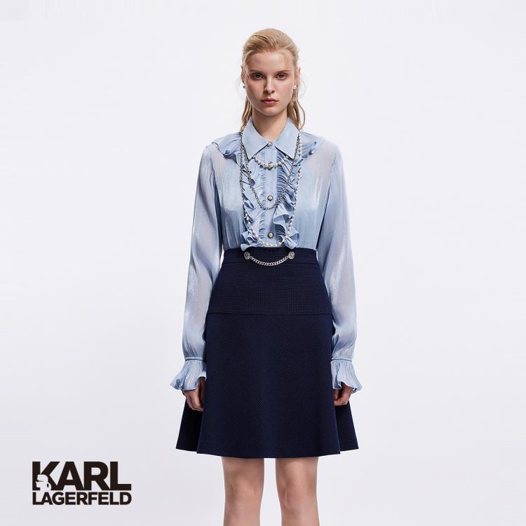 Karl Lagerfeld 【老佛爷】夜空星河链条装饰荷叶摆粗花呢半裙2024春夏新品 In Blue