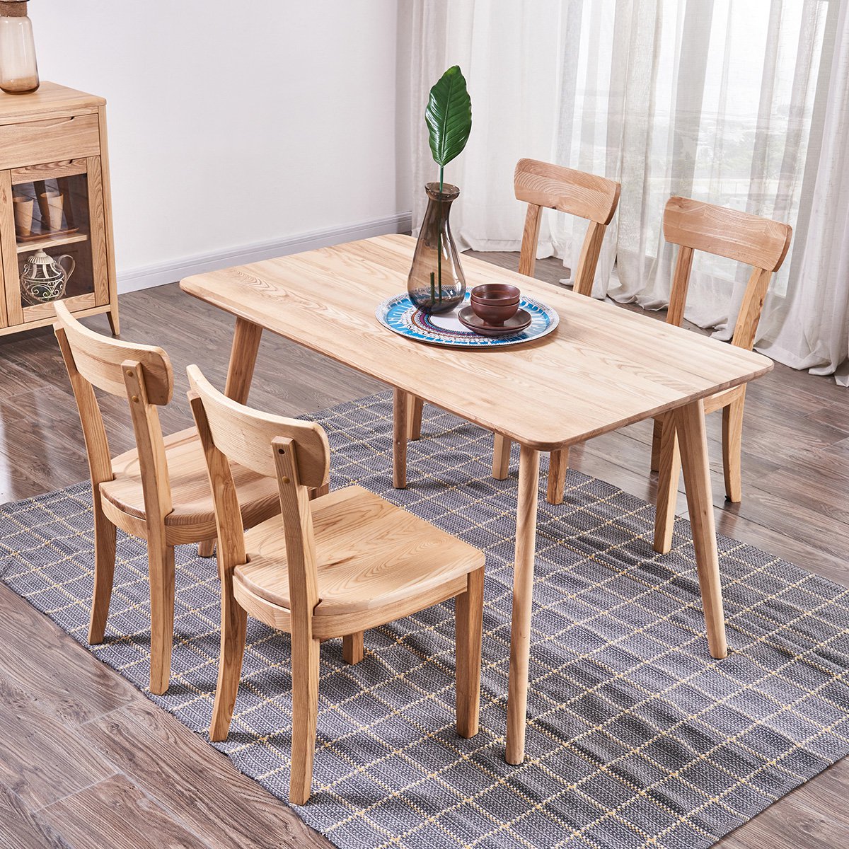餐桌椅组合胡桃木色一桌四椅饭桌白蜡木日式简约餐厅家具dh601n
