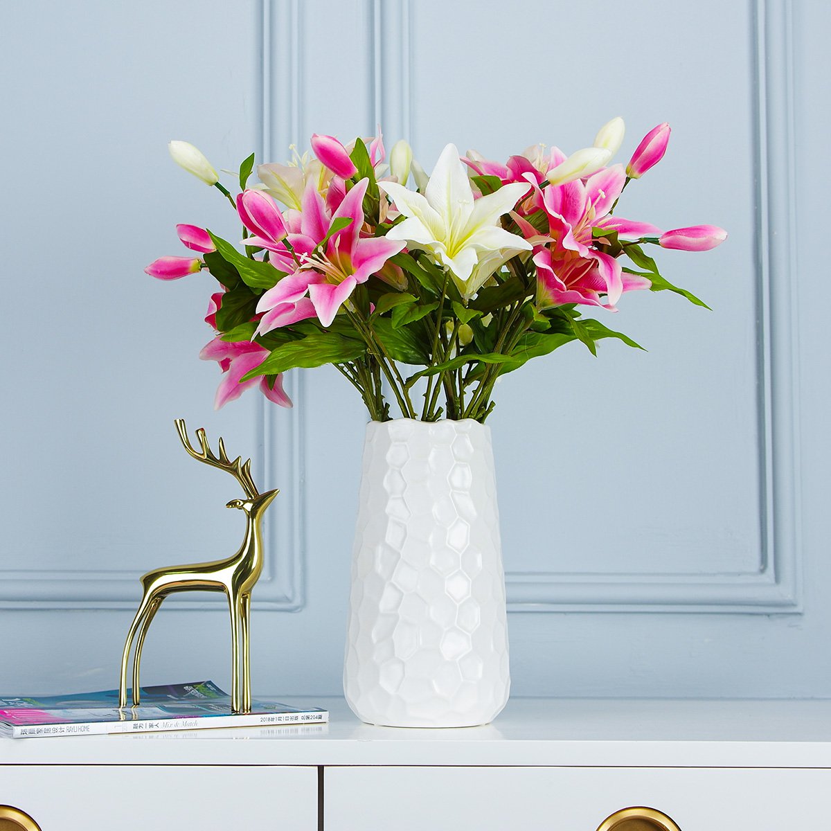 卧室客厅创意仿真百合花花艺套装装饰摆件